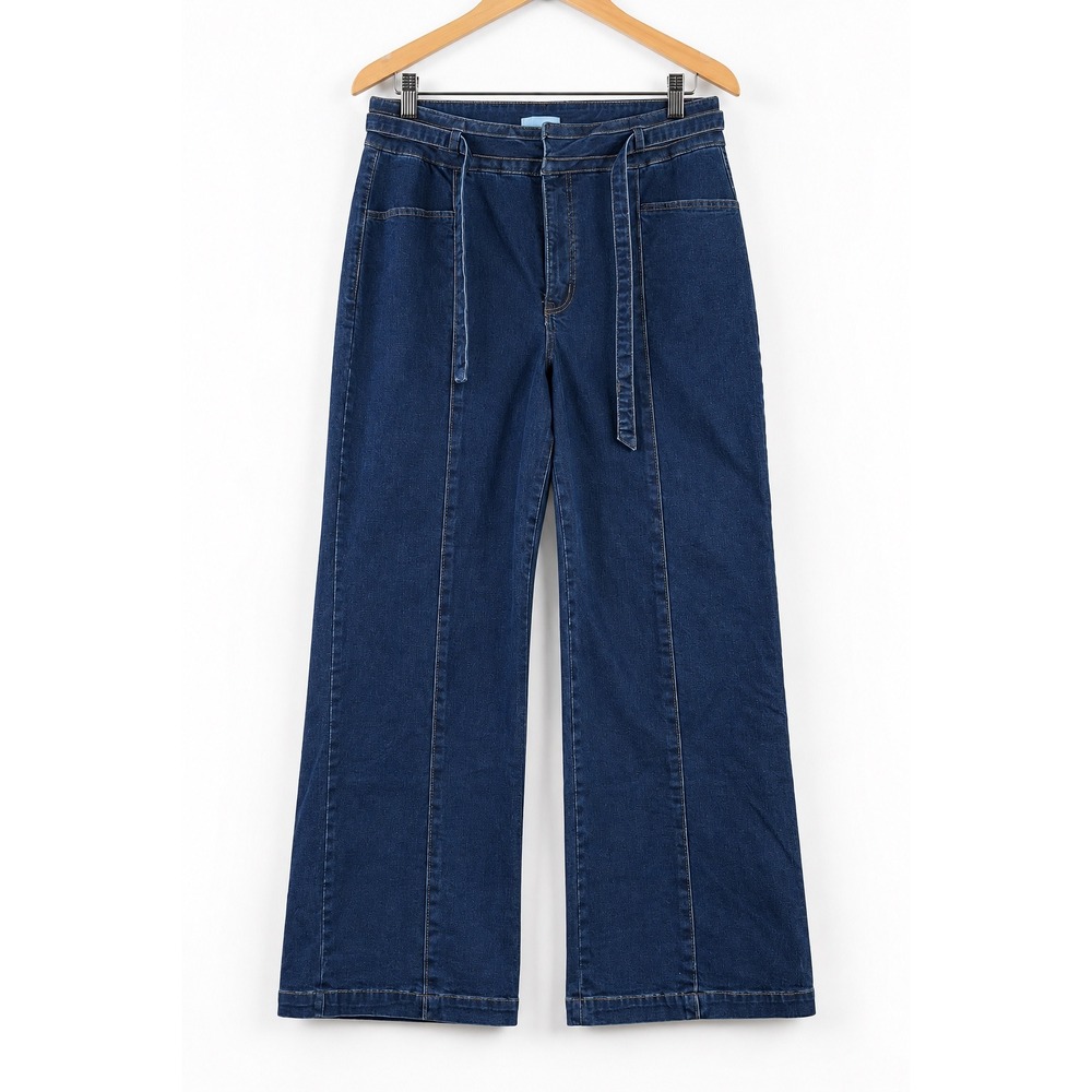 Draper James Women Dark Wash Wide Leg Belted Jeans Front Seam Size 16